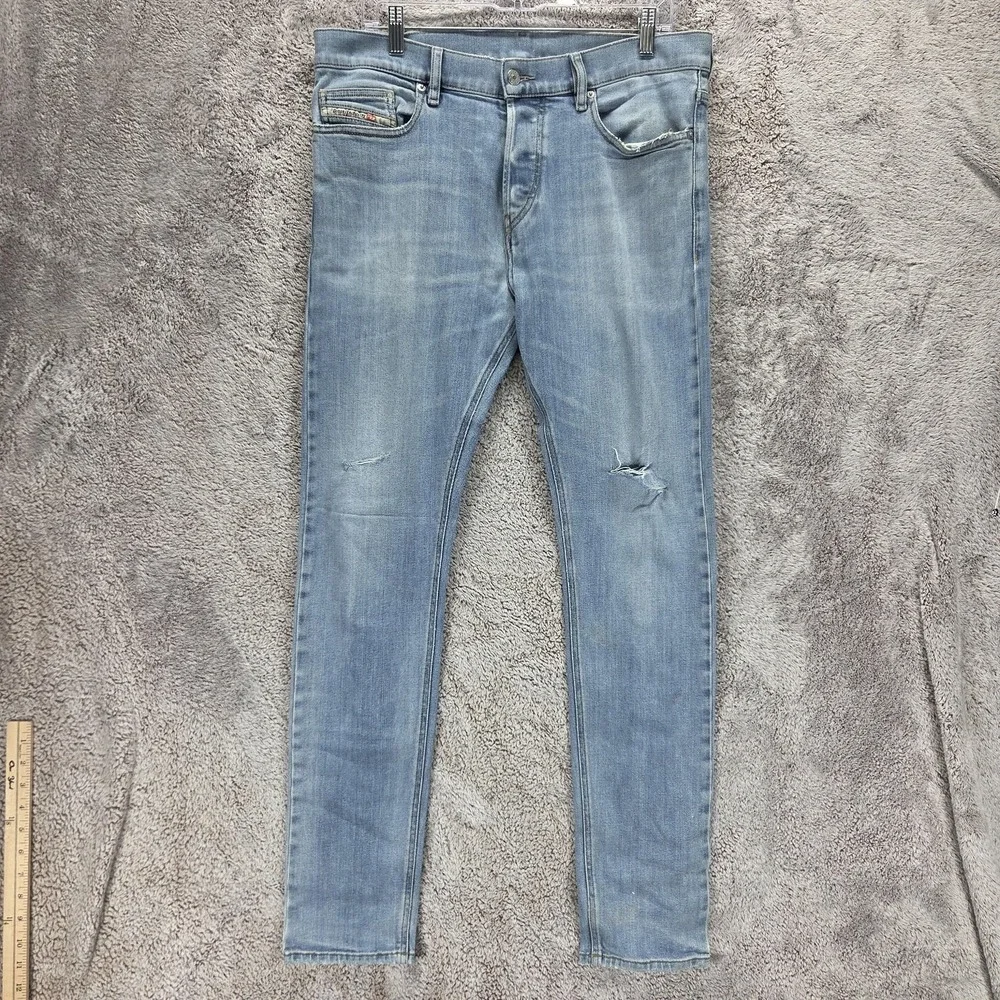 Diesel Jeans Mens 33x32 Blue D-Luster Slim Button Fly Stretch Light Wash 009EK